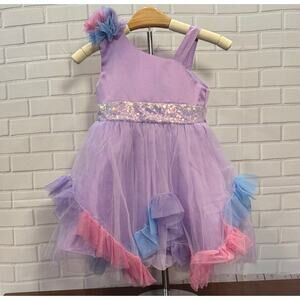 Elegant Princess Purple Party Dress Size 130 US 5T-6T Tulle Bow Sequin Dress